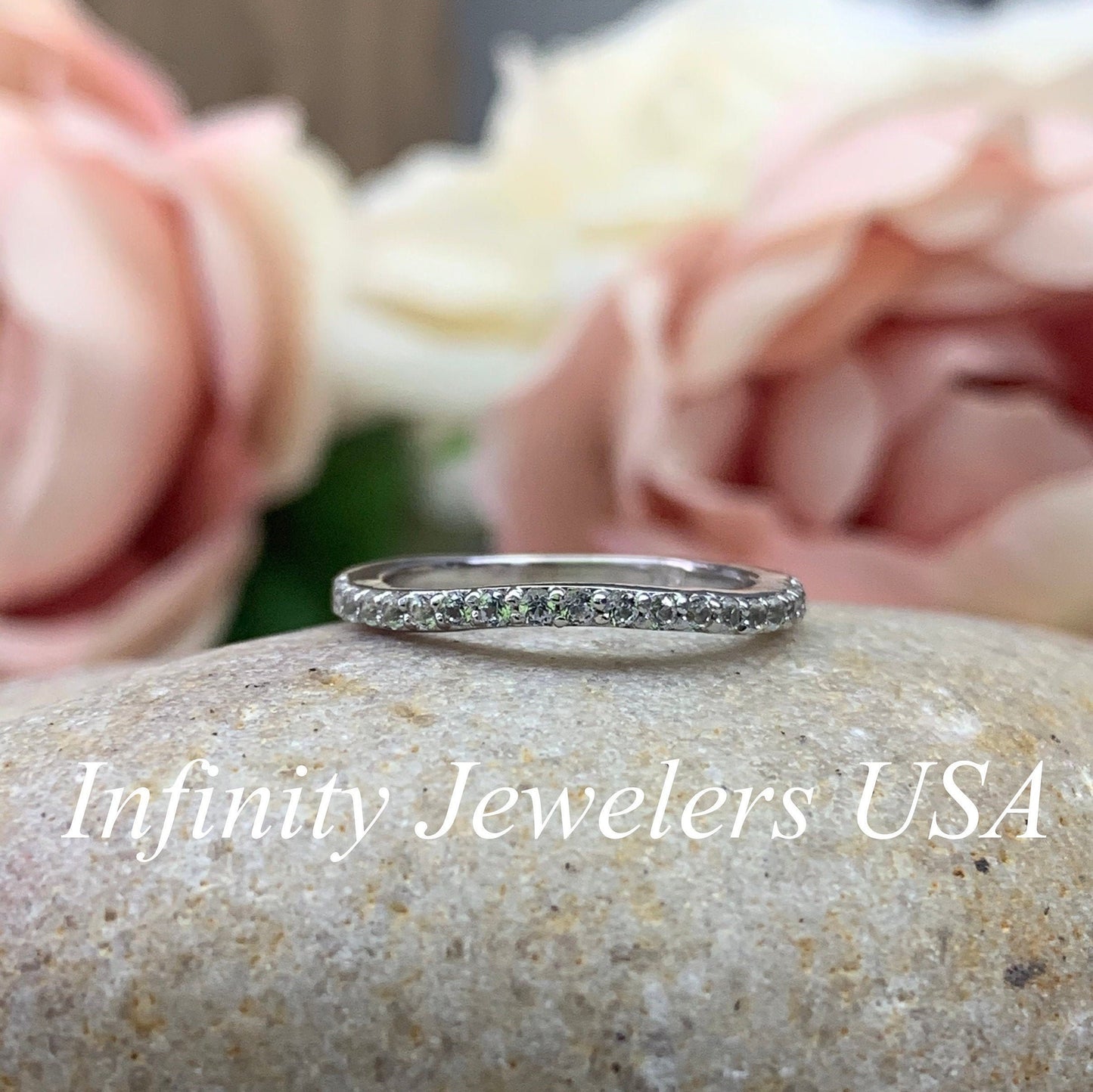 Diamond Curved Band, Stacking Curved Ring, Dainty Stacking Band, Delicate Moissanite Wedding Band, White Gold Engagement Ring,  #4982 #6495