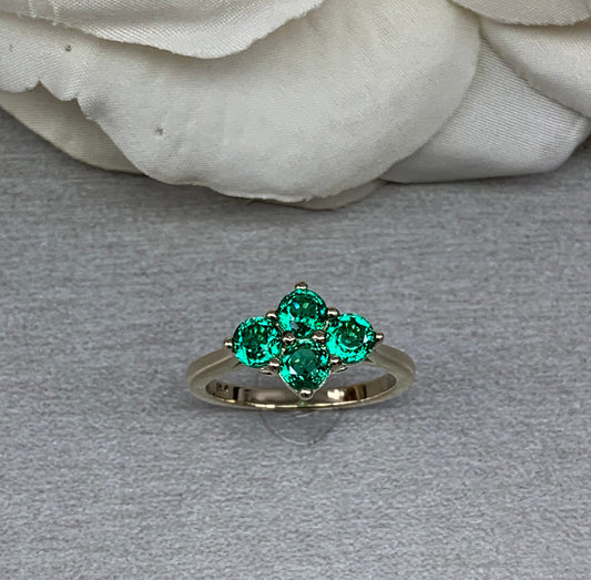 Emerald Ring 14k Yellow Gold, Round Cut Emerald Engagement Ring, Dainty Emerald Gold Ring, May Birthstone Ring,  Cluster Emerald Ring  #6787