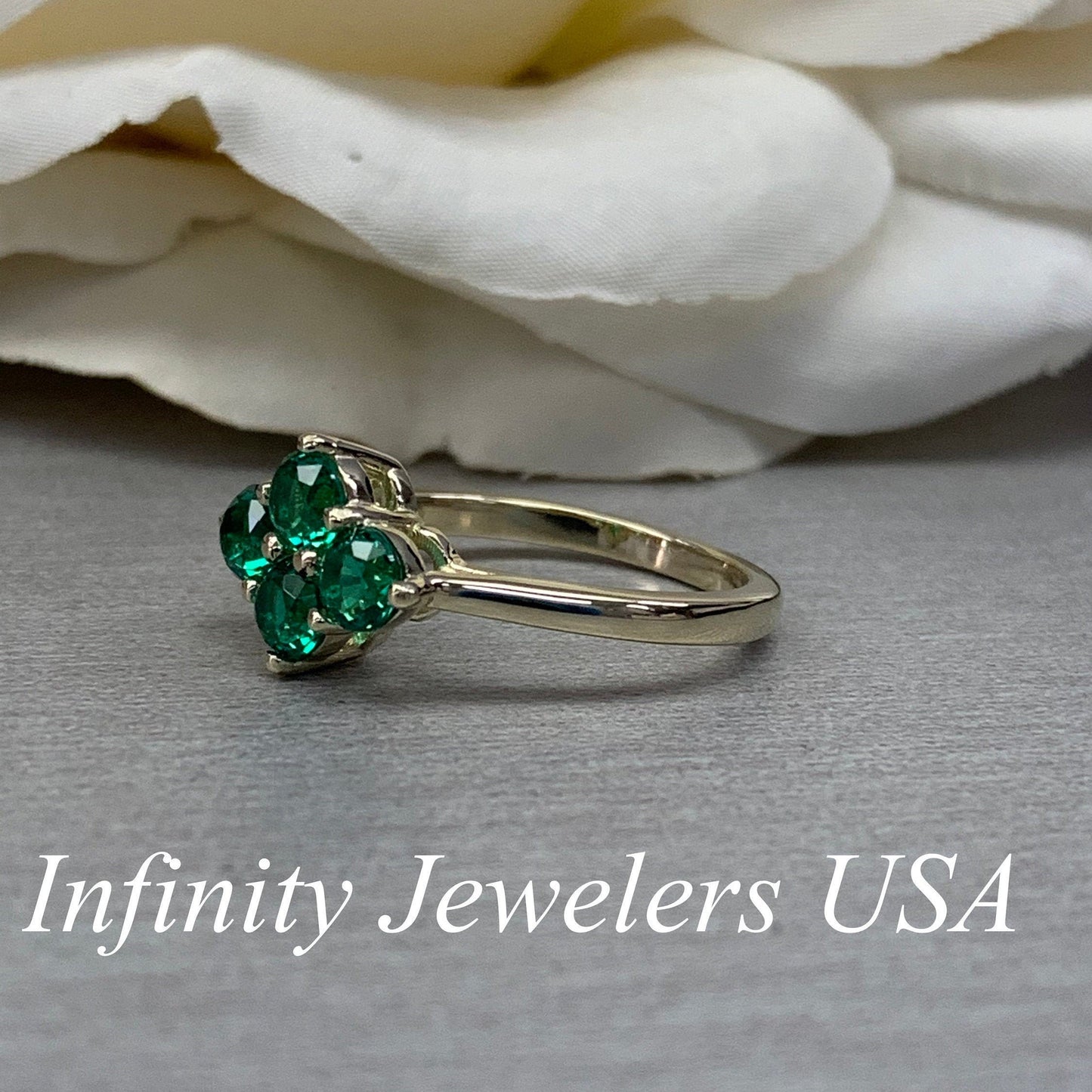 Emerald Ring 14k Yellow Gold, Round Cut Emerald Engagement Ring, Dainty Emerald Gold Ring, May Birthstone Ring,  Cluster Emerald Ring  #6787
