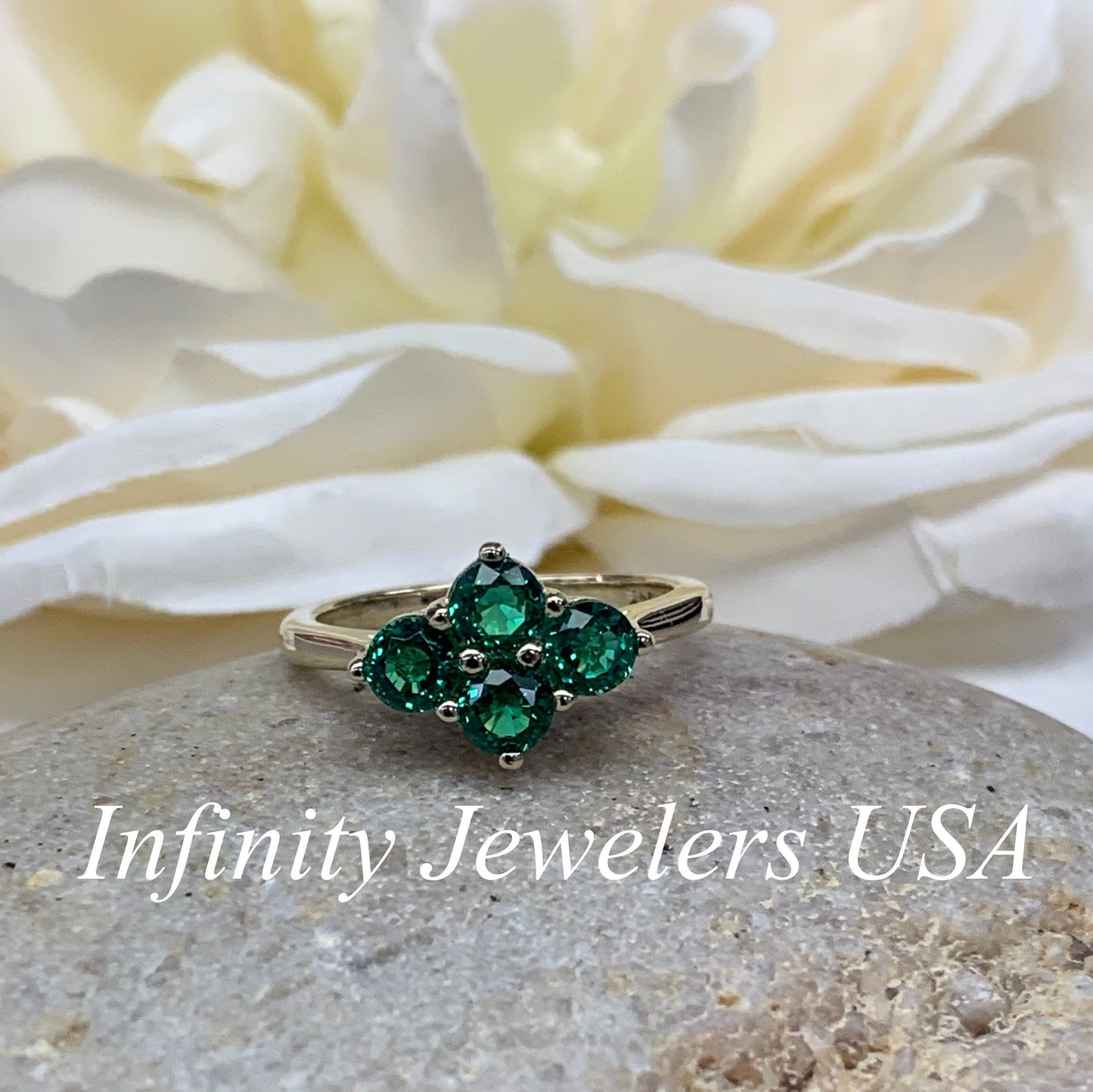 Emerald Ring 14k Yellow Gold, Round Cut Emerald Engagement Ring, Dainty Emerald Gold Ring, May Birthstone Ring,  Cluster Emerald Ring  #6787