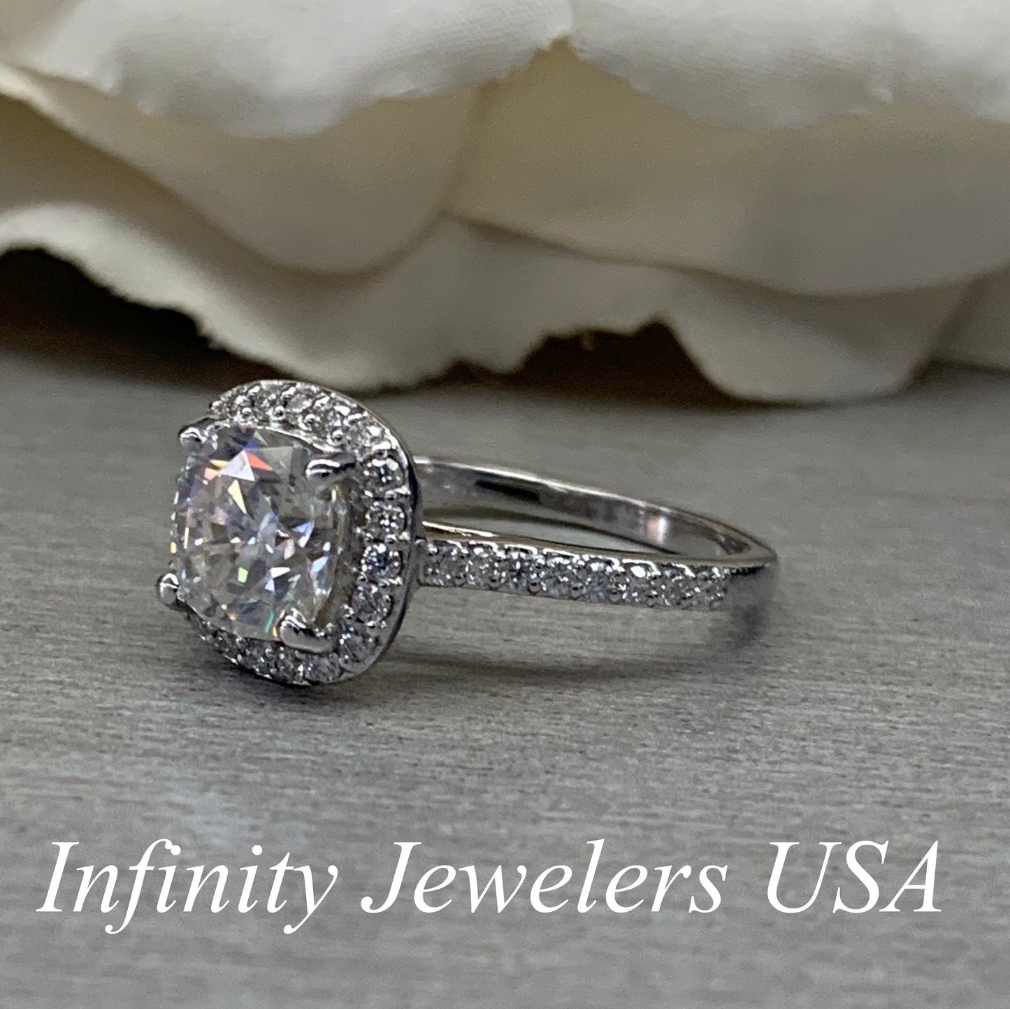 Moissanite Engagement Ring Cushion Cut 14K White Gold, Halo Engagement Ring, Cushion Cut Halo Moissanite Engagement Ring For Ladies, #6886