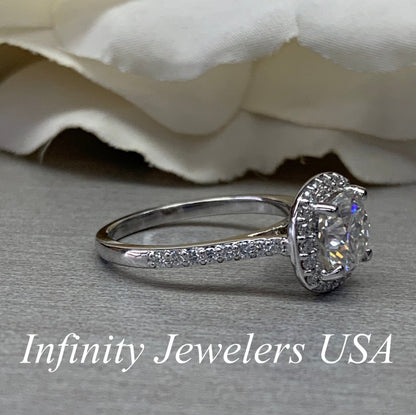 Moissanite Engagement Ring Cushion Cut 14K White Gold, Halo Engagement Ring, Cushion Cut Halo Moissanite Engagement Ring For Ladies, #6886