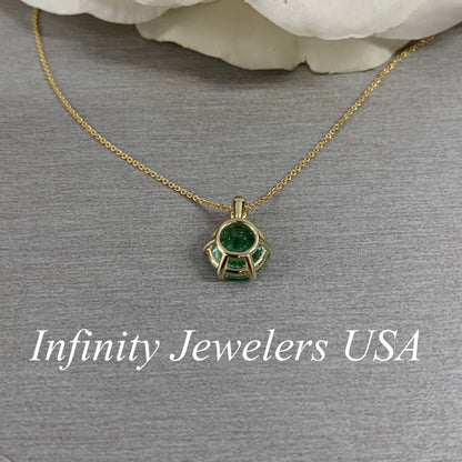 Solitaire Necklace, Round Green Paraiba  Pendant, Diamond Necklace, 14K Yellow Gold With 18" Cable Chain,  Infinity Jewelers USA #6892