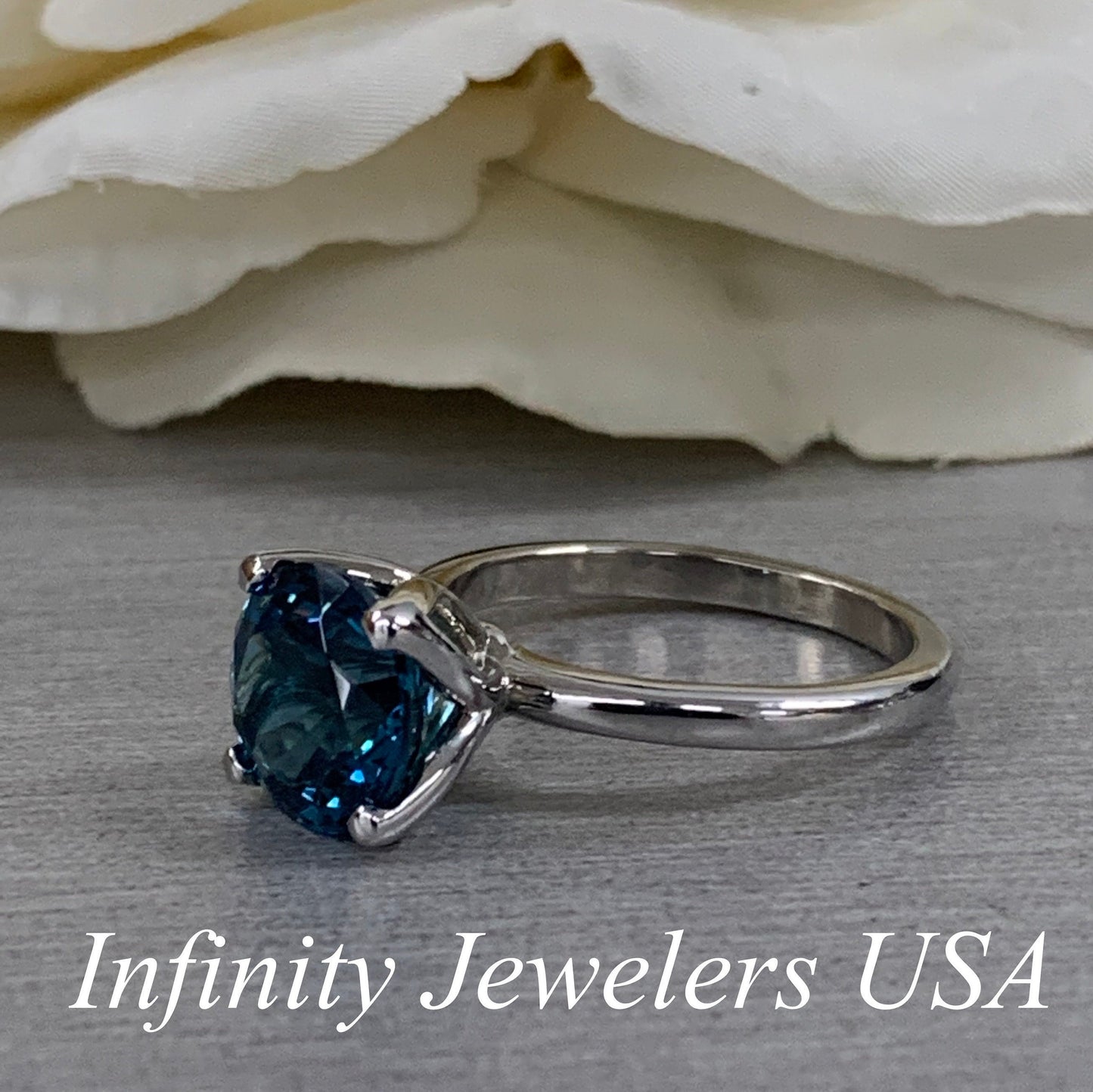 London Blue Sapphire Engagement Ring White Gold Solitaire London Blue Engagement Ring Single Stone Promise Anniversary Wedding Ring #6893