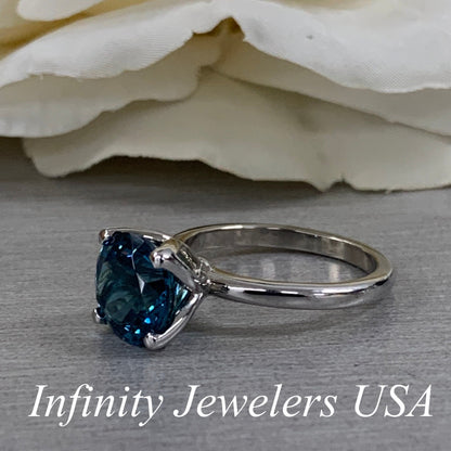 London Blue Sapphire Engagement Ring White Gold Solitaire London Blue Engagement Ring Single Stone Promise Anniversary Wedding Ring #6893