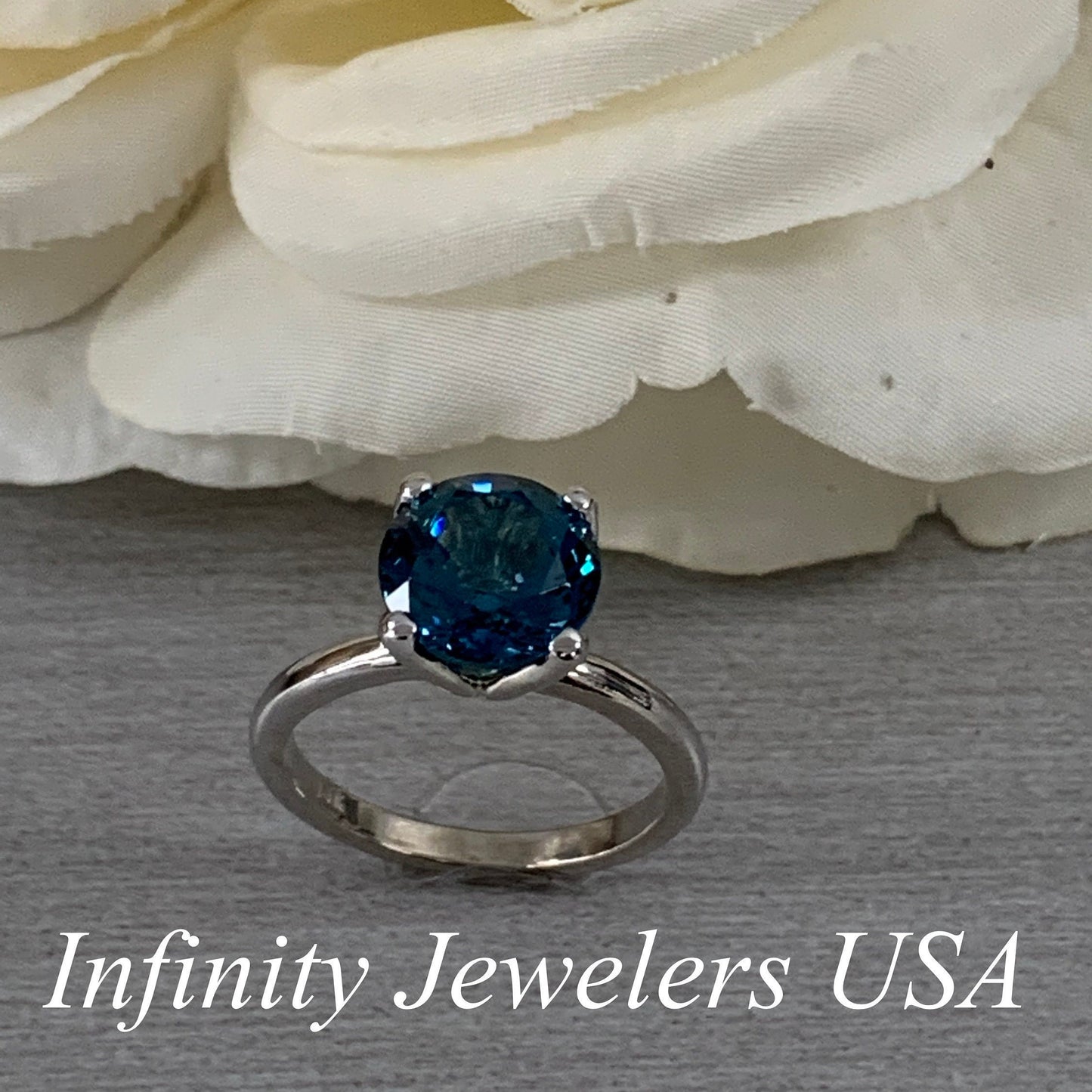 London Blue Sapphire Engagement Ring White Gold Solitaire London Blue Engagement Ring Single Stone Promise Anniversary Wedding Ring #6893