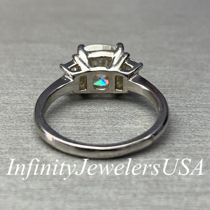 Cushion Cut Moissanite Engagement Ring 14k Solid White Gold, Three Stone Cushion Cut Engagement Ring, Cushion Cut Unique Women's Ring, #6235