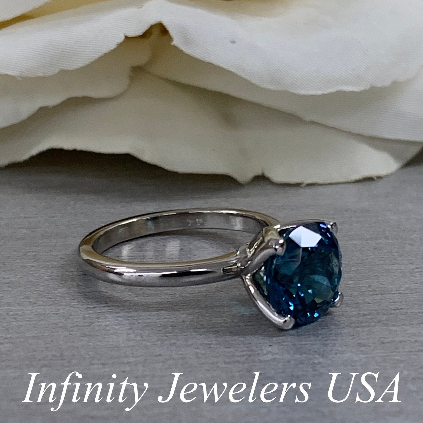 London Blue Sapphire Engagement Ring White Gold Solitaire London Blue Engagement Ring Single Stone Promise Anniversary Wedding Ring #6893