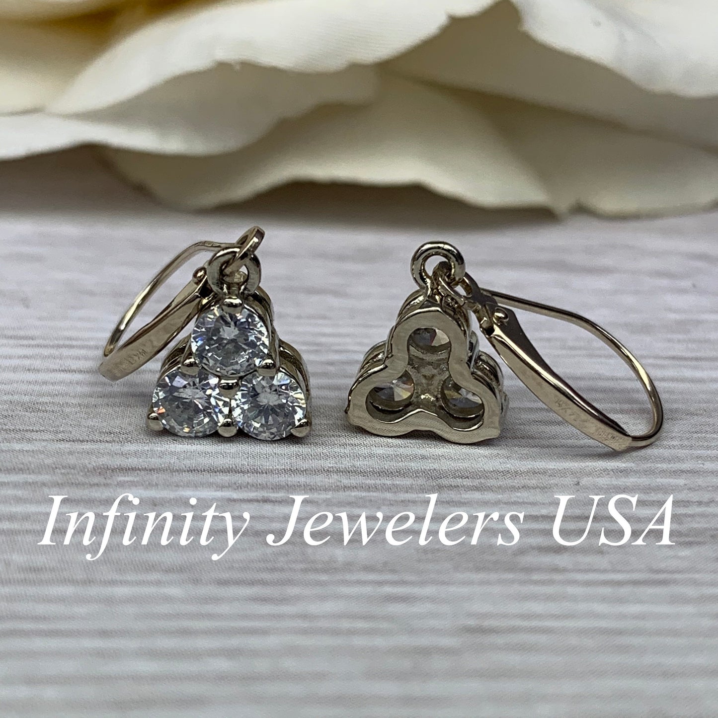 Moissanite Earrings, Dangle Earrings, Drop Earrings, Lever back Earrings, 1.50ctw. 14K White Gold #6907 #6908 #6909