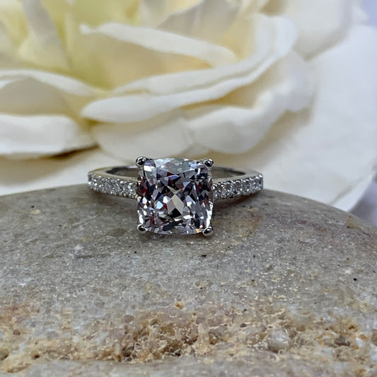 Moissanite Cushion Cut Engagement Ring, Cushion Cut Moissanite Wedding Ring For Ladies Solid 14K White Gold, Cushion Moissanite Ring   #6982