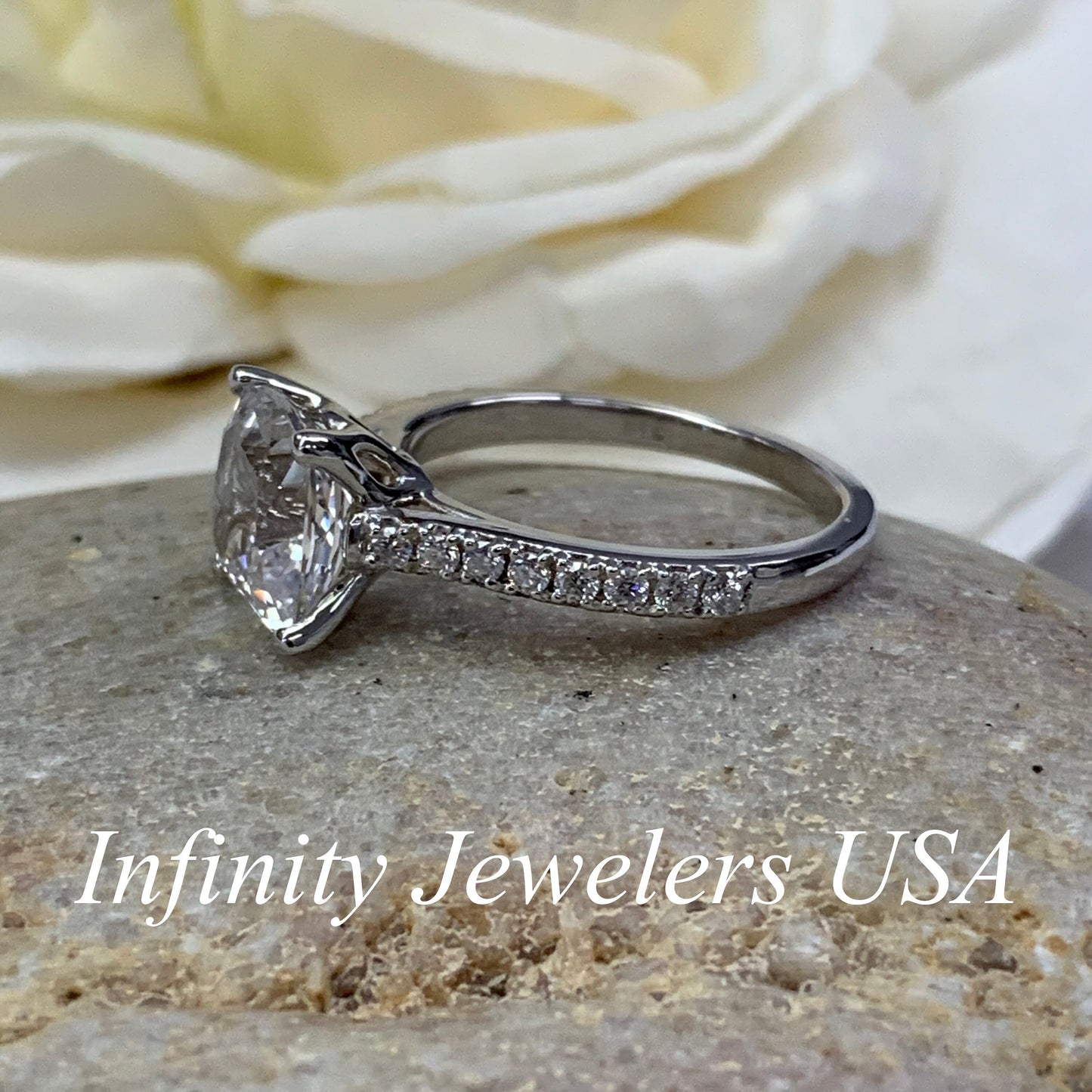 Moissanite Cushion Cut Engagement Ring, Cushion Cut Moissanite Wedding Ring For Ladies Solid 14K White Gold, Cushion Moissanite Ring   #6982