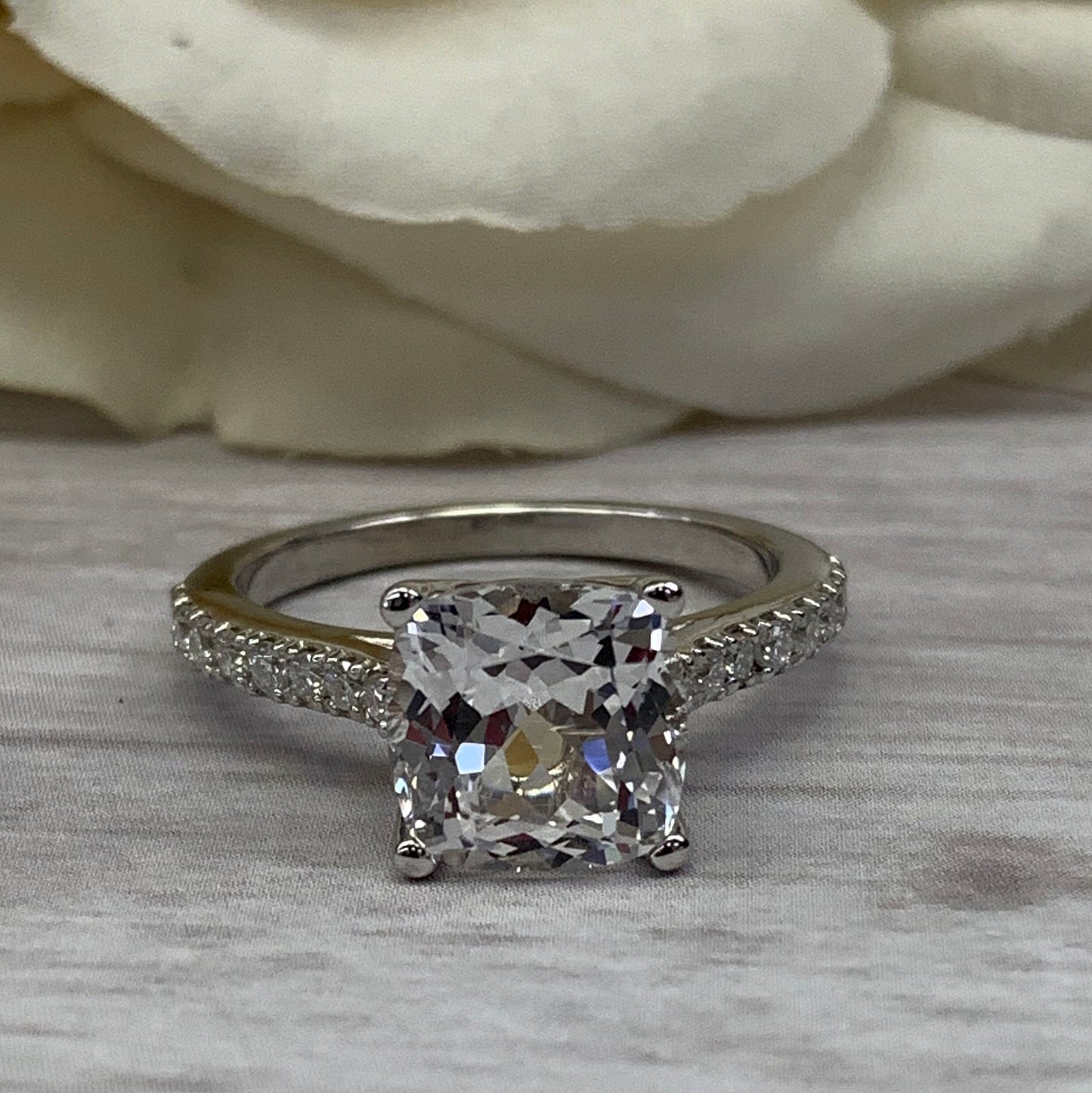 Moissanite Cushion Cut Engagement Ring, Cushion Cut Moissanite Wedding Ring For Ladies Solid 14K White Gold, Cushion Moissanite Ring   #6982