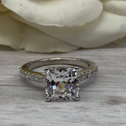 Moissanite Cushion Cut Engagement Ring, Cushion Cut Moissanite Wedding Ring For Ladies Solid 14K White Gold, Cushion Moissanite Ring   #6982