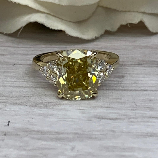 Elongated Cushion Yellow Moissanite Engagement Ring, Yellow Moissanite Ring, 14K Yellow Gold, Gift For Her #7007