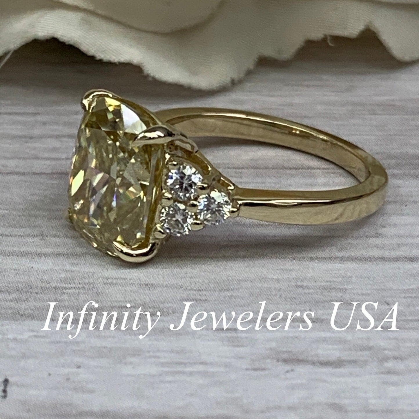 Elongated Cushion Yellow Moissanite Engagement Ring, Yellow Moissanite Ring, 14K Yellow Gold, Gift For Her #7007