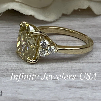 Elongated Cushion Yellow Moissanite Engagement Ring, Yellow Moissanite Ring, 14K Yellow Gold, Gift For Her #7007