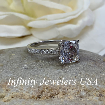 Moissanite Cushion Cut Engagement Ring, Cushion Cut Moissanite Wedding Ring For Ladies Solid 14K White Gold, Cushion Moissanite Ring   #6982