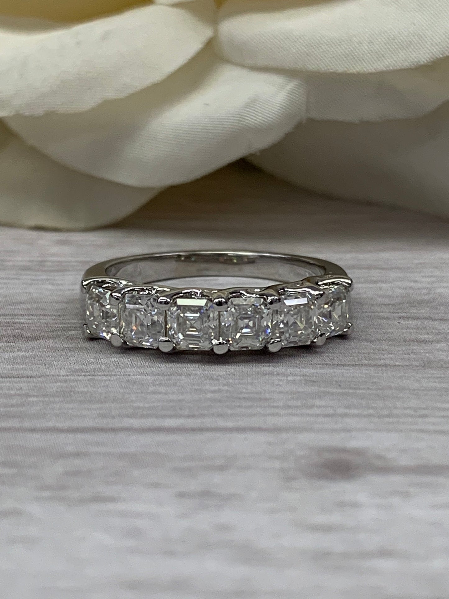 Certified Moissanite Engagement Ring / Asscher Cut Anniversary Band / Six Stone Moissanite Band / Ladies Band / 14k White Gold
