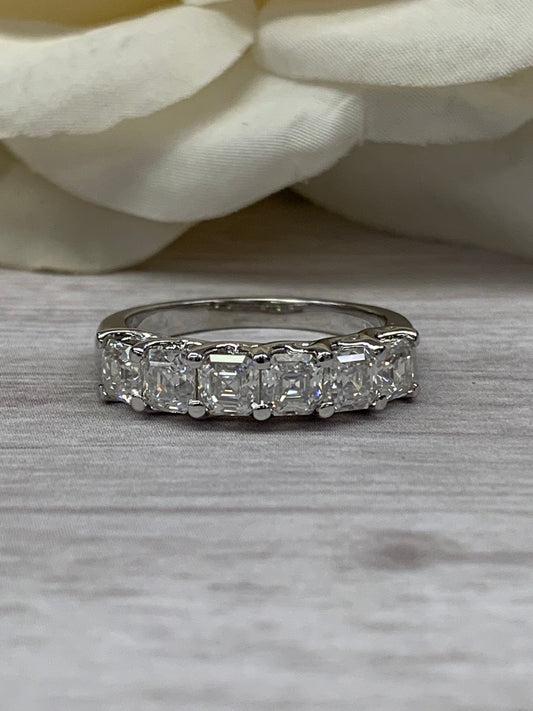 Certified Moissanite Engagement Ring / Asscher Cut Anniversary Band / Six Stone Moissanite Band / Ladies Band / 14k White Gold