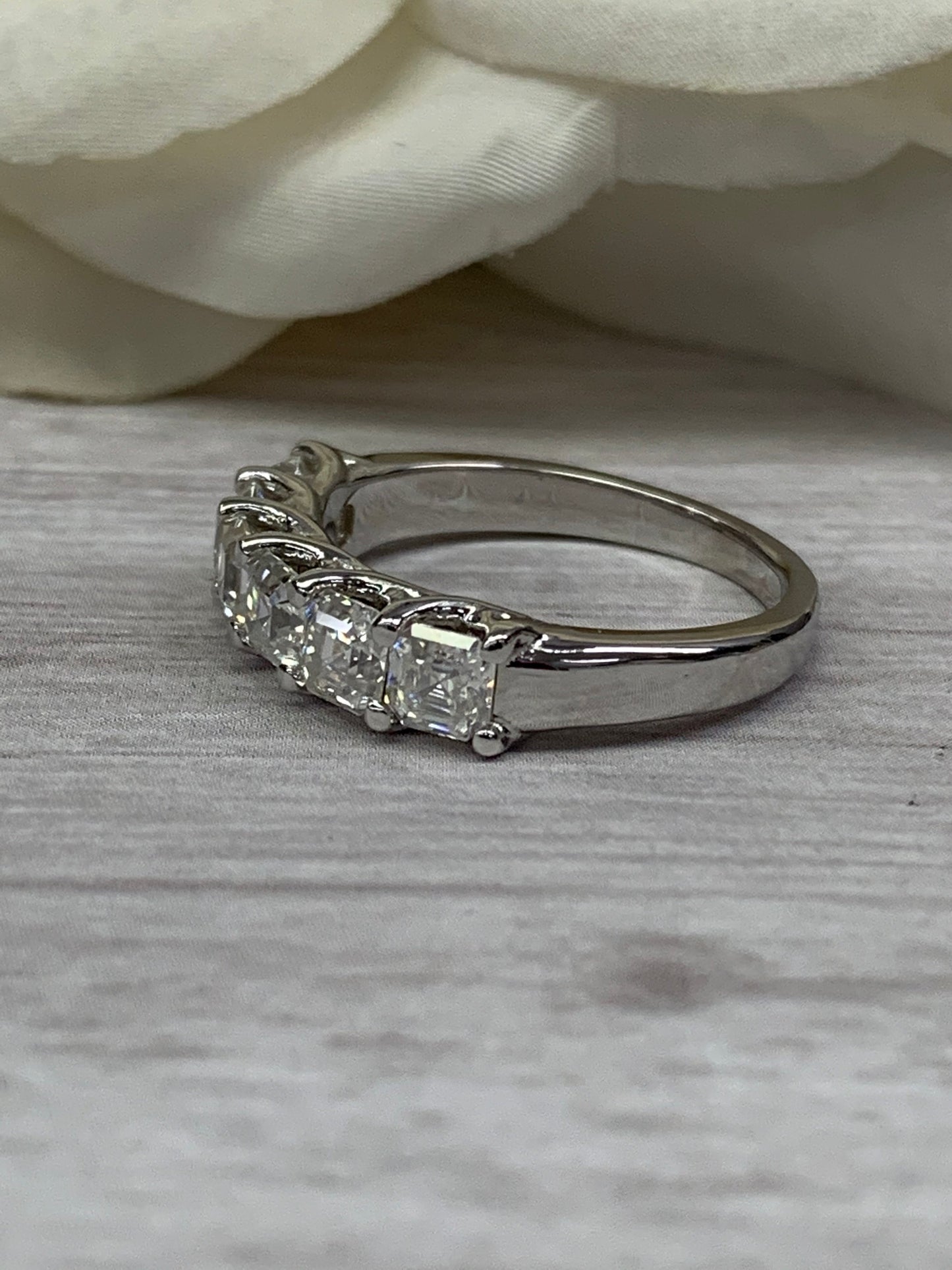 Certified Moissanite Engagement Ring / Asscher Cut Anniversary Band / Six Stone Moissanite Band / Ladies Band / 14k White Gold