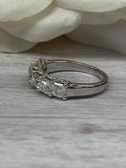 Certified Moissanite Engagement Ring / Asscher Cut Anniversary Band / Six Stone Moissanite Band / Ladies Band / 14k White Gold
