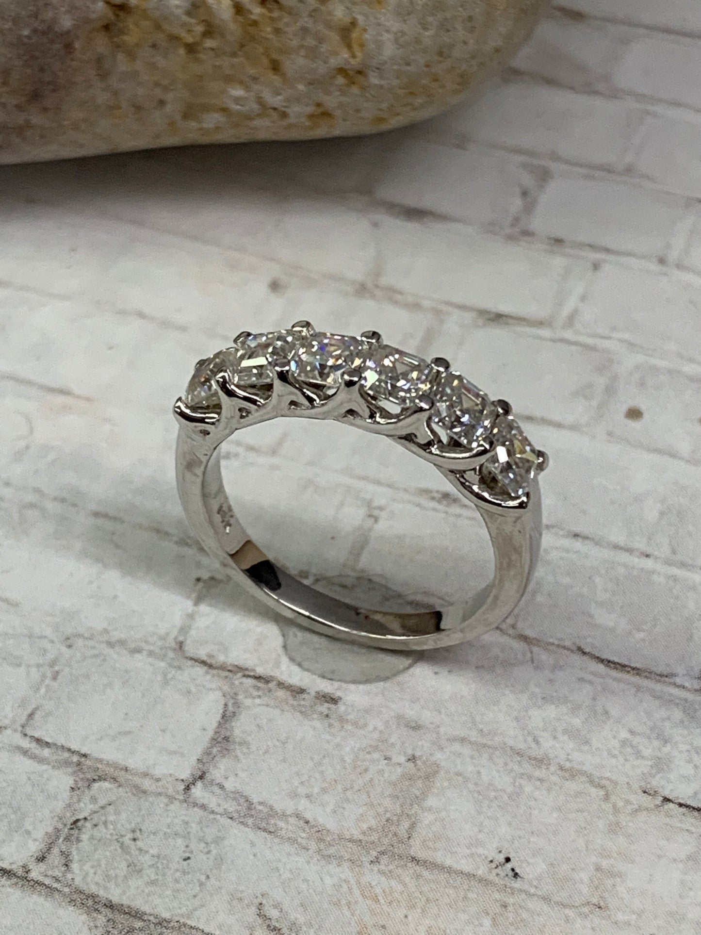 Certified Moissanite Engagement Ring / Asscher Cut Anniversary Band / Six Stone Moissanite Band / Ladies Band / 14k White Gold