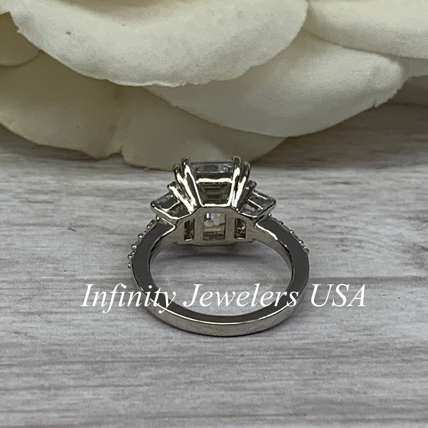 Certified Moissanite Engagement Ring, Emerald Cut Moissanite Wedding Ring, Moissanite Trapezoid Ring, 14K White Gold