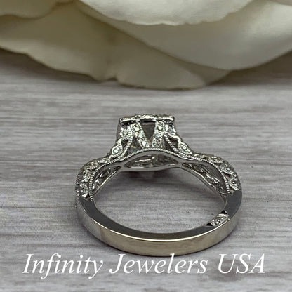 Moissanite Princess Cut Engagement Ring 14k Solid White Gold, Diamond Infinity Band, Vintage Moissanite And Diamond Halo Wedding Ring #6997