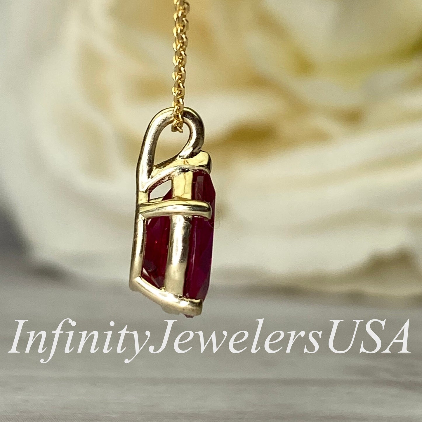 Ruby Pendant Necklace Pear Shape 14K Yellow Gold, Gold Teardrop Shape Simple Solitaire Necklace,  Ruby Pear Shape Pendant Bride Gift   #7019