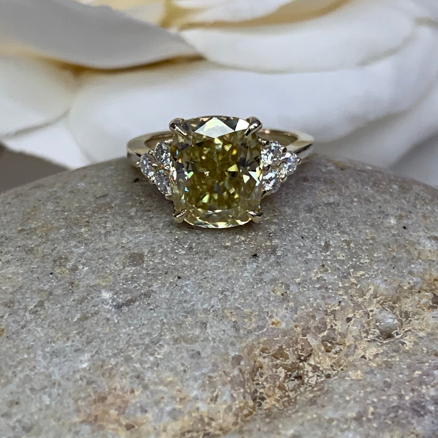 Elongated Cushion Yellow Moissanite Engagement Ring, Yellow Moissanite Ring, 14K Yellow Gold, Gift For Her #7007