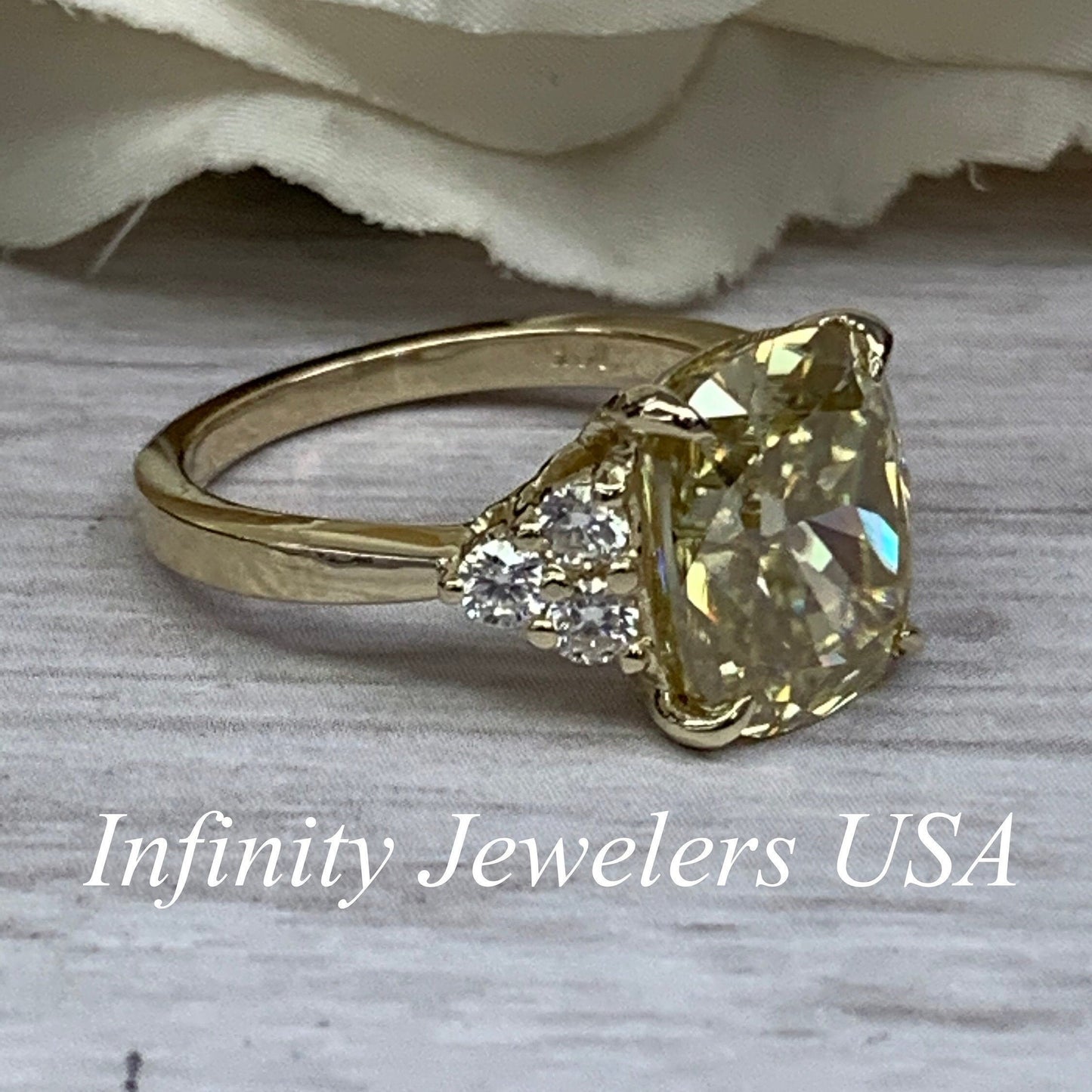 Elongated Cushion Yellow Moissanite Engagement Ring, Yellow Moissanite Ring, 14K Yellow Gold, Gift For Her #7007