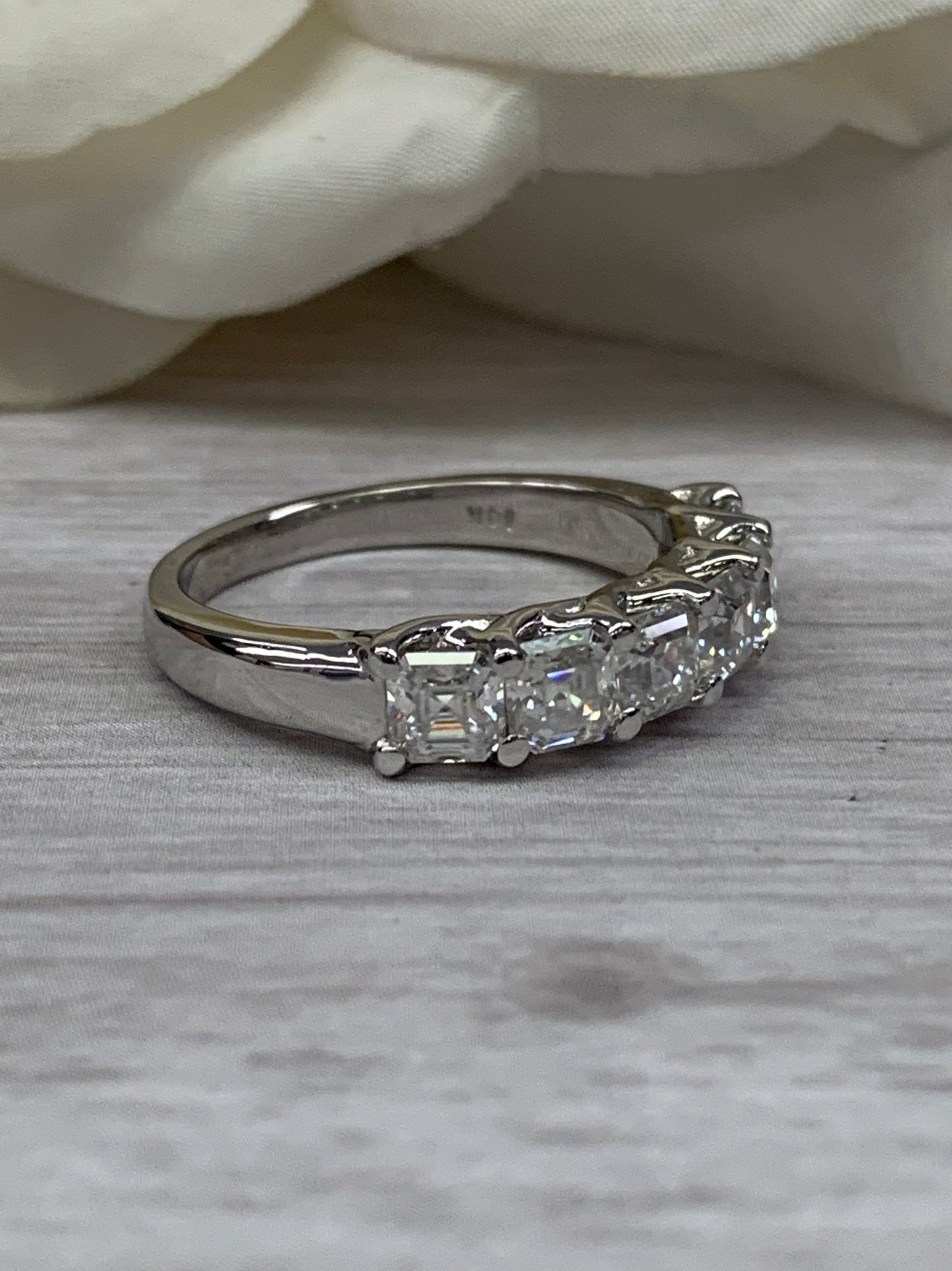 Certified Moissanite Engagement Ring / Asscher Cut Anniversary Band / Six Stone Moissanite Band / Ladies Band / 14k White Gold