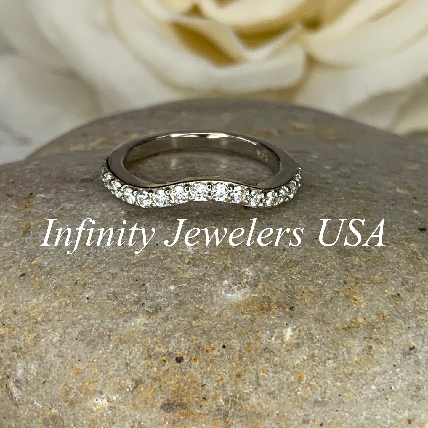 Round Moissanite Matching Wedding Band, Curved Moissanite Band For Ladies, 14k Gold Curved Diamond Matching Ring For Engagement Rings, #7029