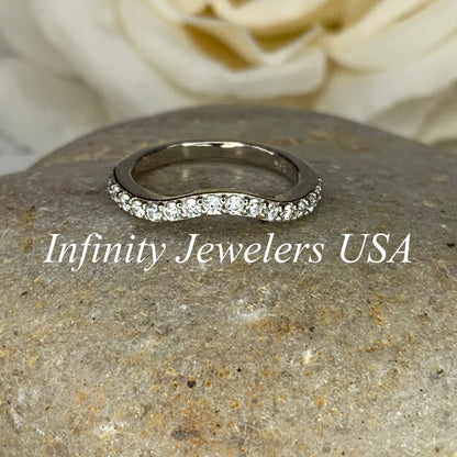 Round Moissanite Matching Wedding Band, Curved Moissanite Band For Ladies, 14k Gold Curved Diamond Matching Ring For Engagement Rings, #7029