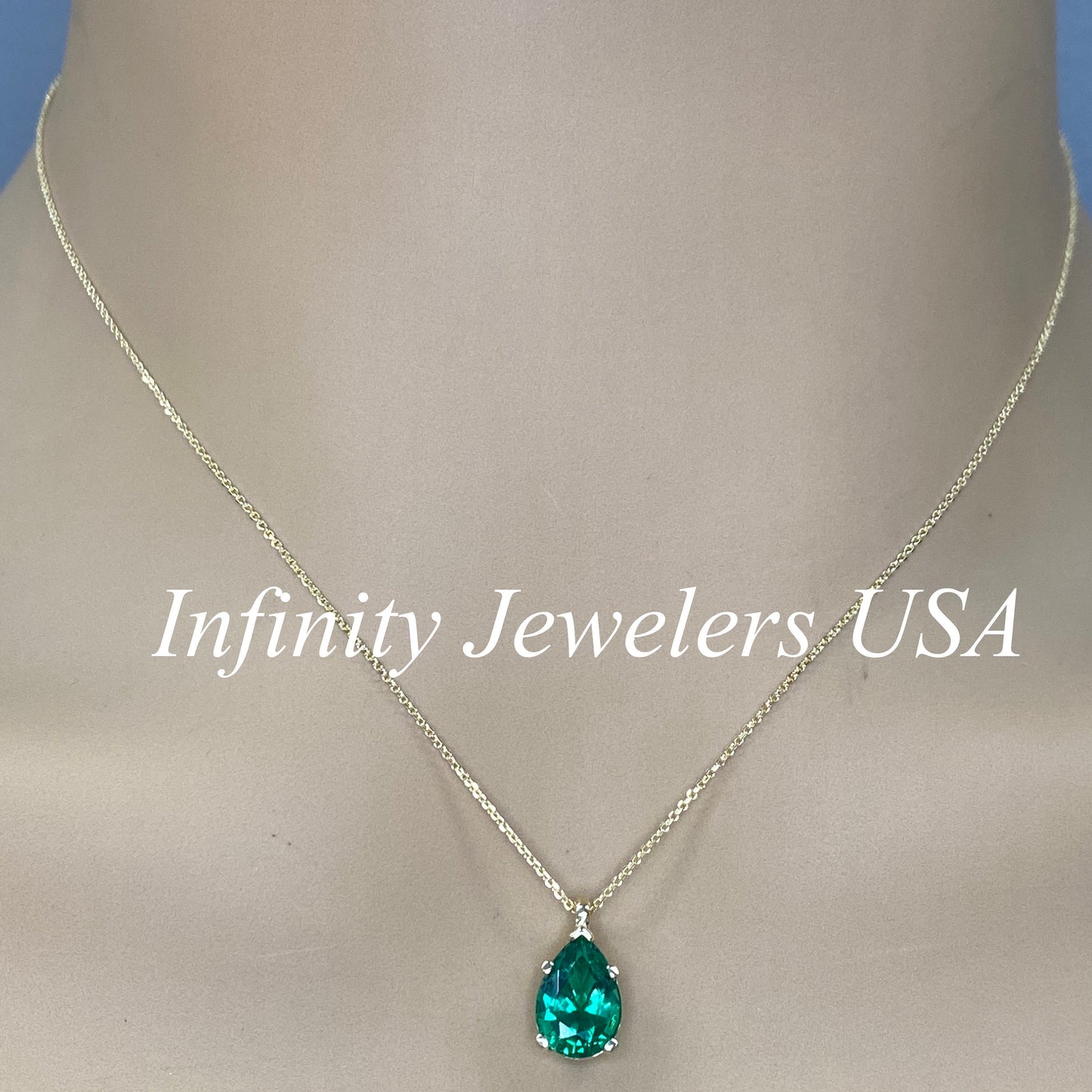 Pear Shape Emerald Pendant 14K Yellow Gold Necklace, Pear Shape Green Emerald Necklace For Ladies, Layering May Birthstone Jewelery,  #7033