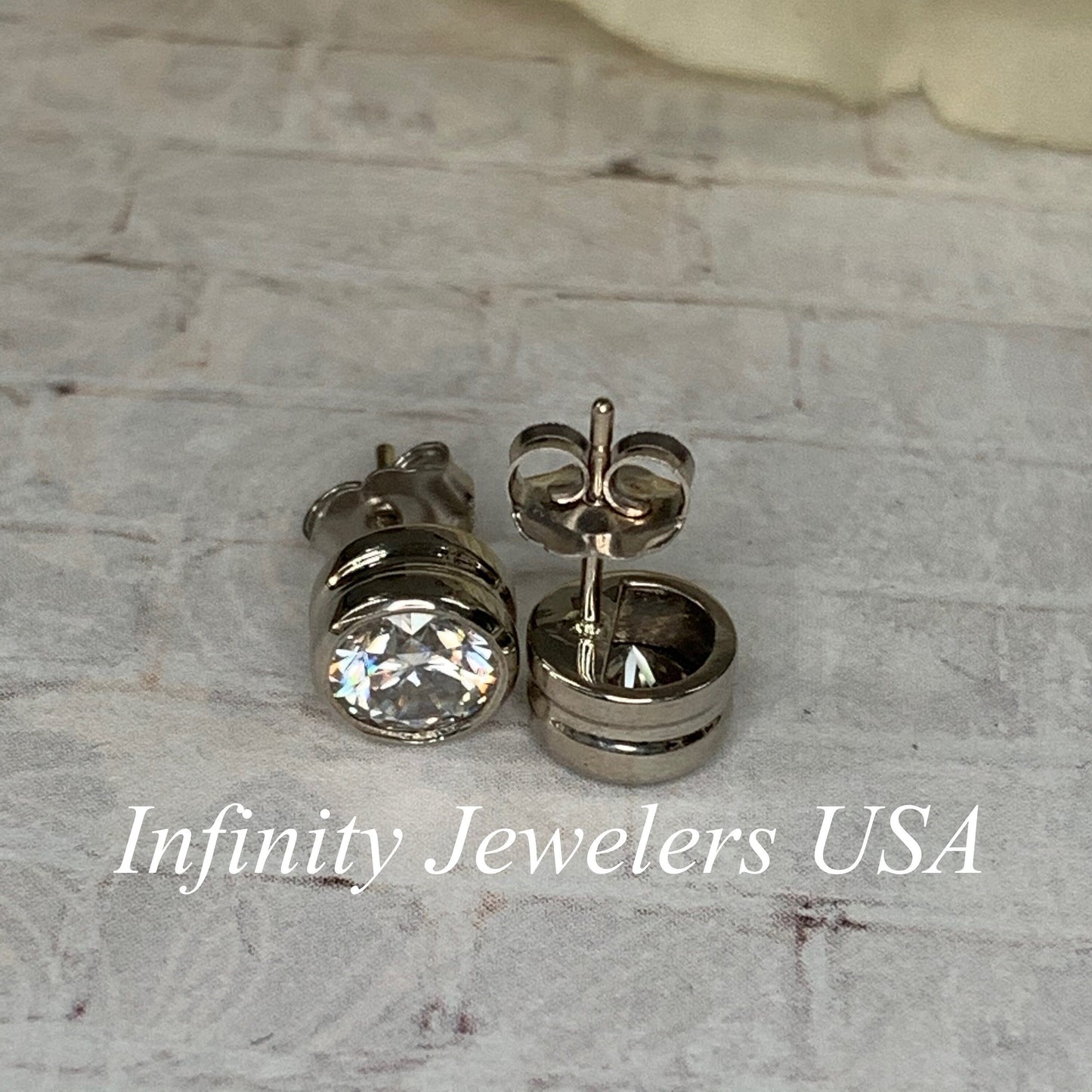 Moissanite Diamond Stud Earrings 14K White Gold, Round Bezel Earrings, Gold Stud Earrings Unisex, 2.00 ctw Stud Earrings, #7038