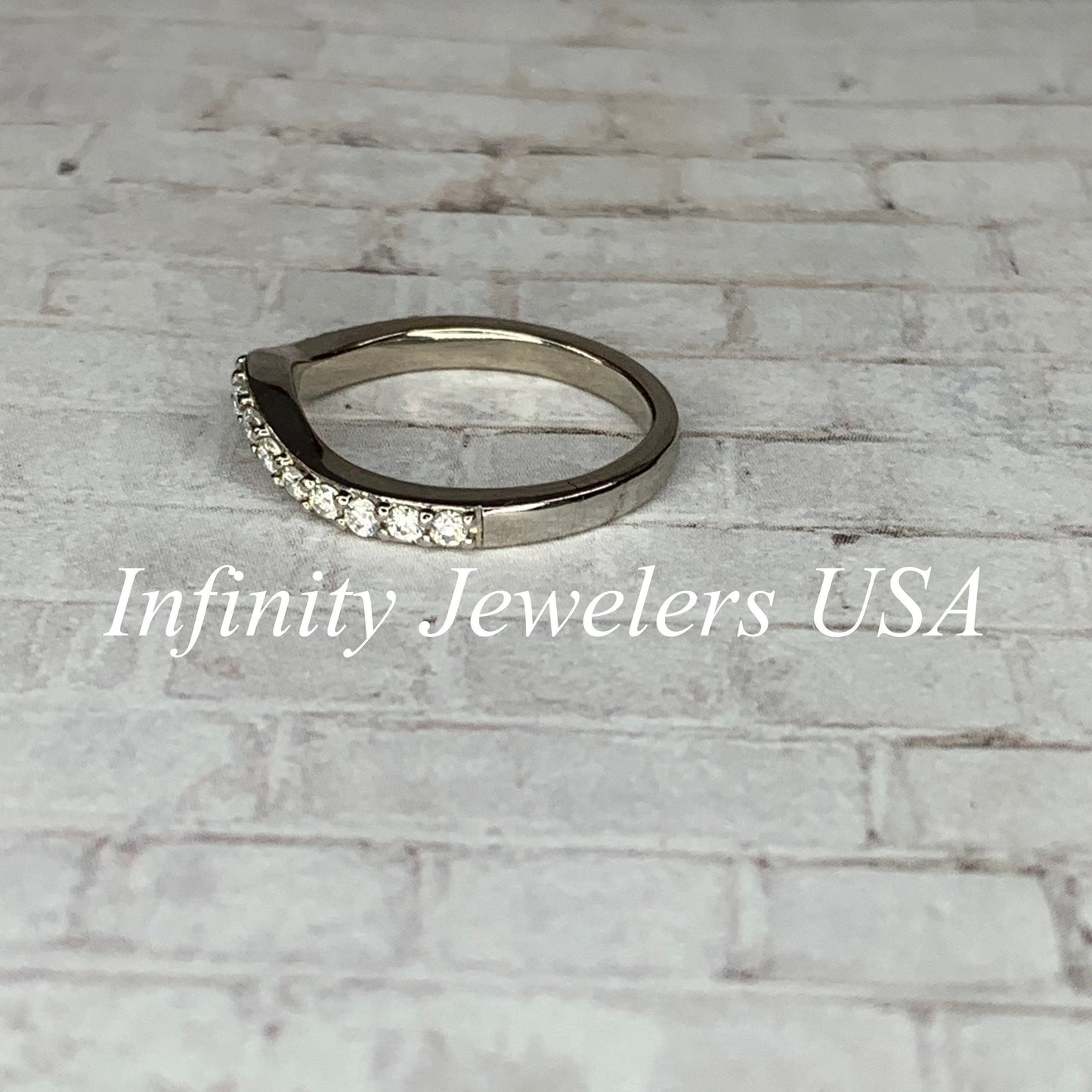 Round Moissanite Matching Wedding Band, Curved Moissanite Band For Ladies, 14k Gold Curved Diamond Matching Ring For Engagement Rings, #7029