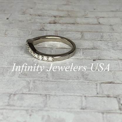 Round Moissanite Matching Wedding Band, Curved Moissanite Band For Ladies, 14k Gold Curved Diamond Matching Ring For Engagement Rings, #7029