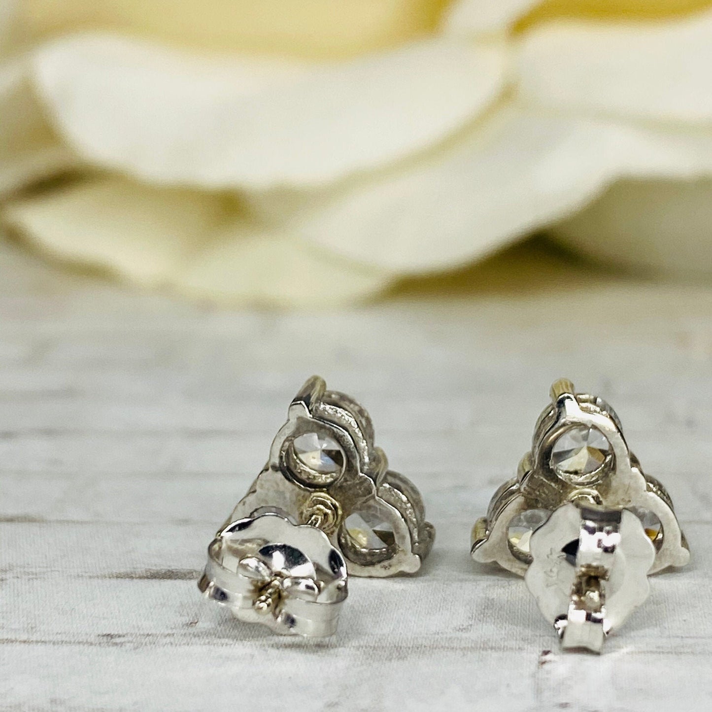 Triangle Moissanite earrings 14K White Gold, Gold Earrings Triangle Gem, Three Stone Stud Earrings, Triangle Stud Earrings,   #5662