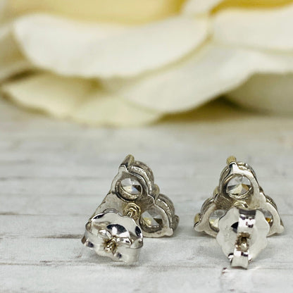 Triangle Moissanite earrings 14K White Gold, Gold Earrings Triangle Gem, Three Stone Stud Earrings, Triangle Stud Earrings,   #5662