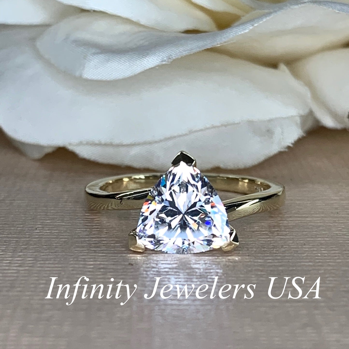 Moissanite Engagement Ring, Trillion Cut Moissanite Ring, Solitaire Wedding Ring, Triangle Shape Ladies Ring, 14k Gold Bridal Ring, #4670