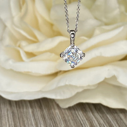 Asscher Moissanite Pendant Necklace 14k Gold, Simple Asscher Cut Necklace, Solitaire Necklace, Women's Square Necklace,  Holiday Gift
