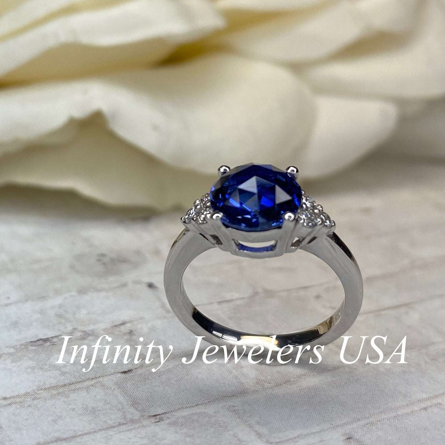 Blue Sapphire Engagement Ring 14K White Gold, September Birthstone Ring For Ladies, Round Sapphire Ring, Blue Sapphire Anniversary Ring