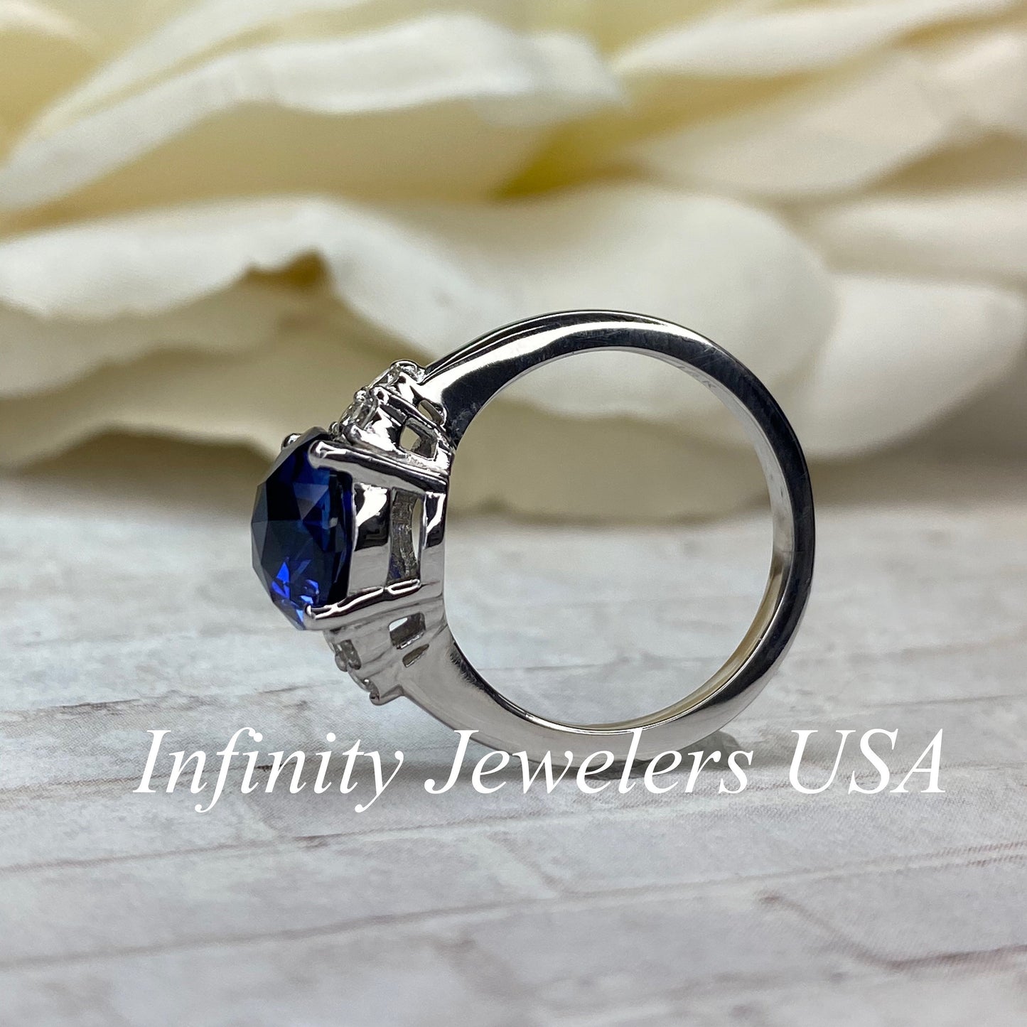 Blue Sapphire Engagement Ring 14K White Gold, September Birthstone Ring For Ladies, Round Sapphire Ring, Blue Sapphire Anniversary Ring