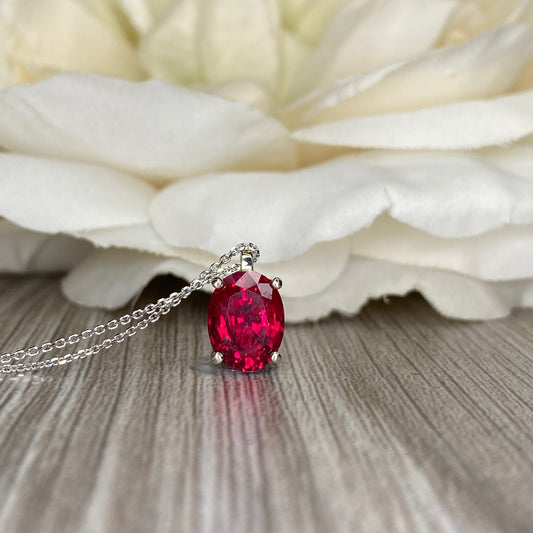 Oval Ruby Necklace / Pendant / 18" Cable Chain / 14k White Gold / #6260