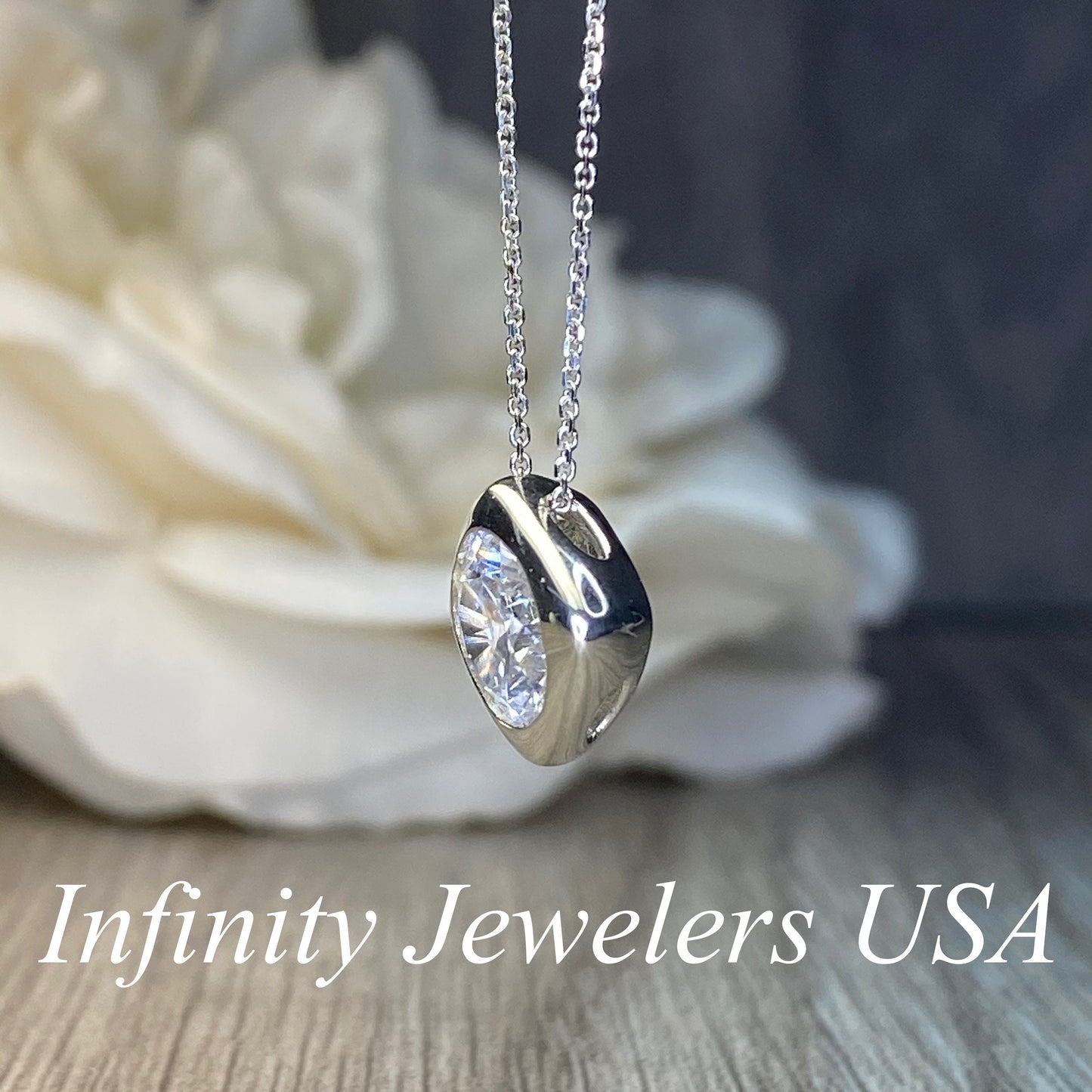 Round Moissanite Pendant Necklace 14k Gold, Simple Round Cut Necklace, Solitaire Necklace, Women's Round Necklace, Bezel Set Necklace, #7085