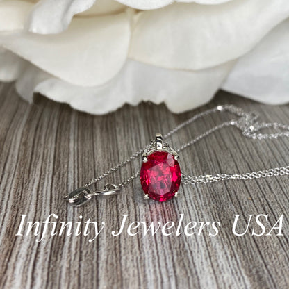 Oval Ruby Necklace / Pendant / 18" Cable Chain / 14k White Gold / #6260