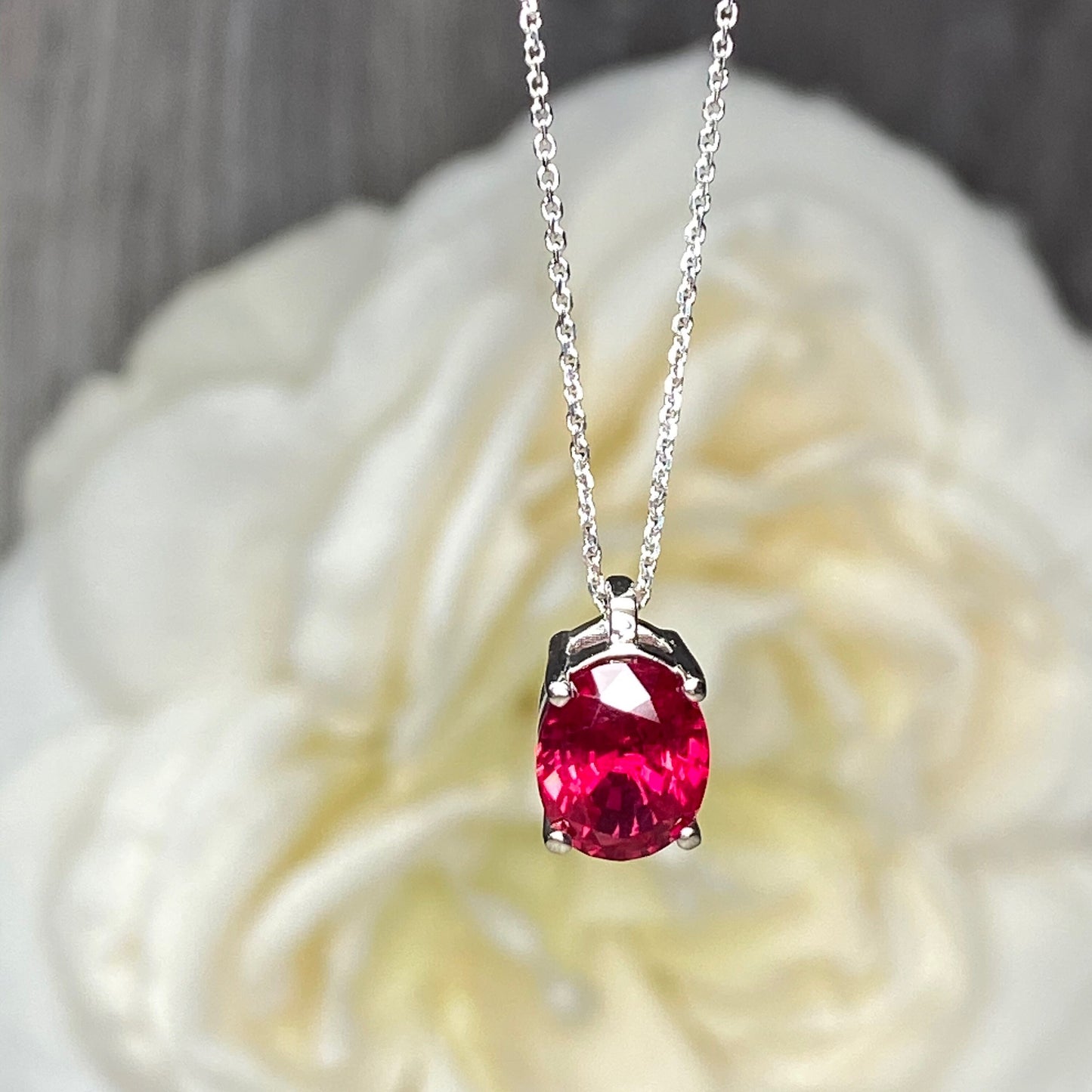 Oval Ruby Necklace / Pendant / 18" Cable Chain / 14k White Gold / #6260