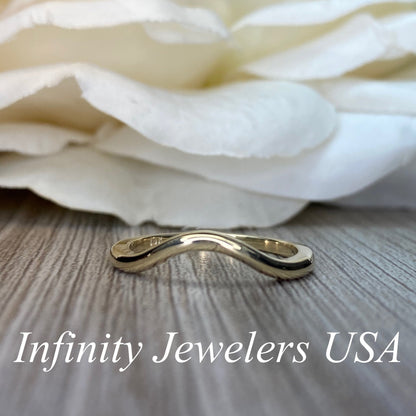 Engagement Matching Wedding Band For Her, 14k White Gold Curved Wedding Band, Universal Curved Wedding Ring For Ladies Engagement Ring #6266