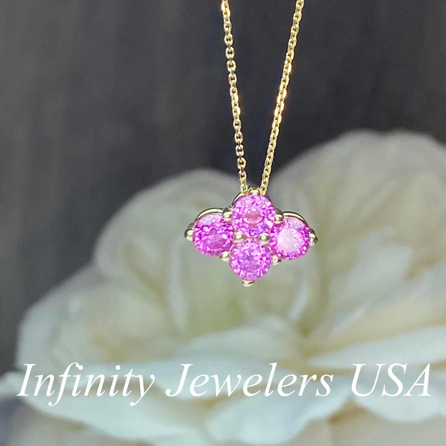 Pink Sapphire Pendant Necklace For Her, Ladies Family Birthstone Necklace 14k Yellow Gold,  Girls Sapphire Pink Birthstone Necklace,   #7079